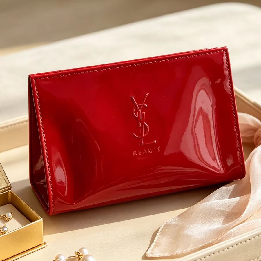 Luxury Skincare Logo - حقيبة مستحضرات تجميل من الجلد الأحمر